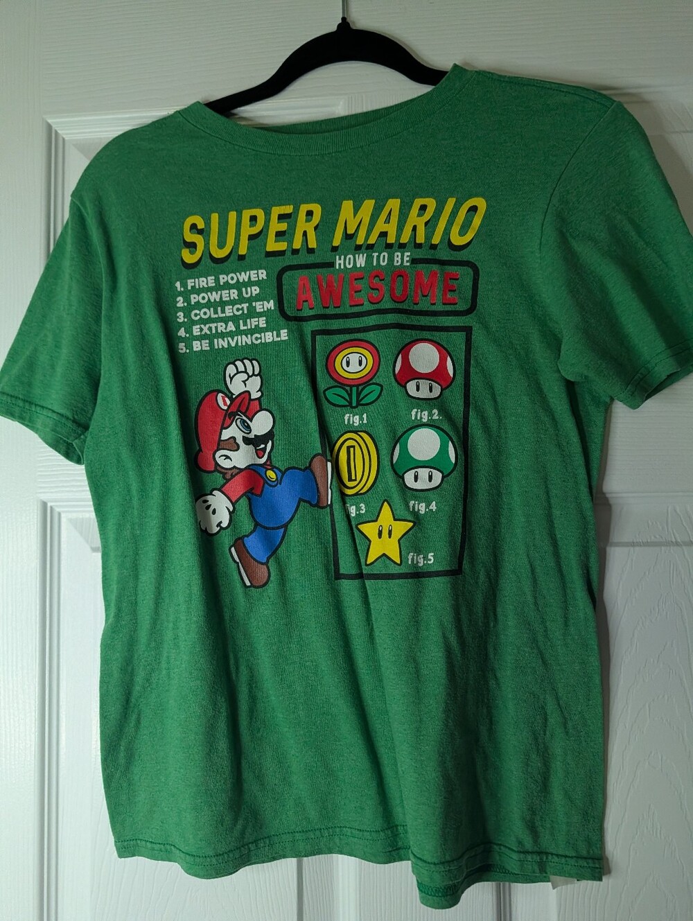 Super Mario Nintendo Kids Youth Large Green Graphic T-Shirt How to Be Awesome